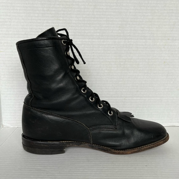 Justin Western Roper Kiltie Boots Women Size 9 B Black Leather Lace Up L0620 - Picture 8 of 11